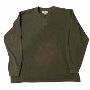 Vintage Eddie Bauer 100% Cotton Olive Green Henley Shirt